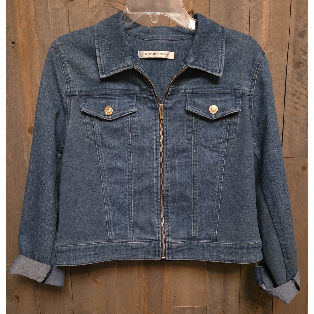 BIANCA NYGARD Women's Small Short Jean Jacket Casual Spring Soft Denim Full Zip